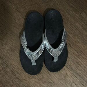 Women's Silver and Black Sandals
